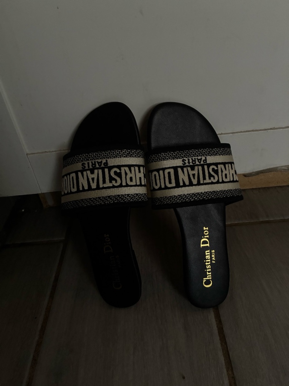 Dior Black and Beige Logo Slide Sandals